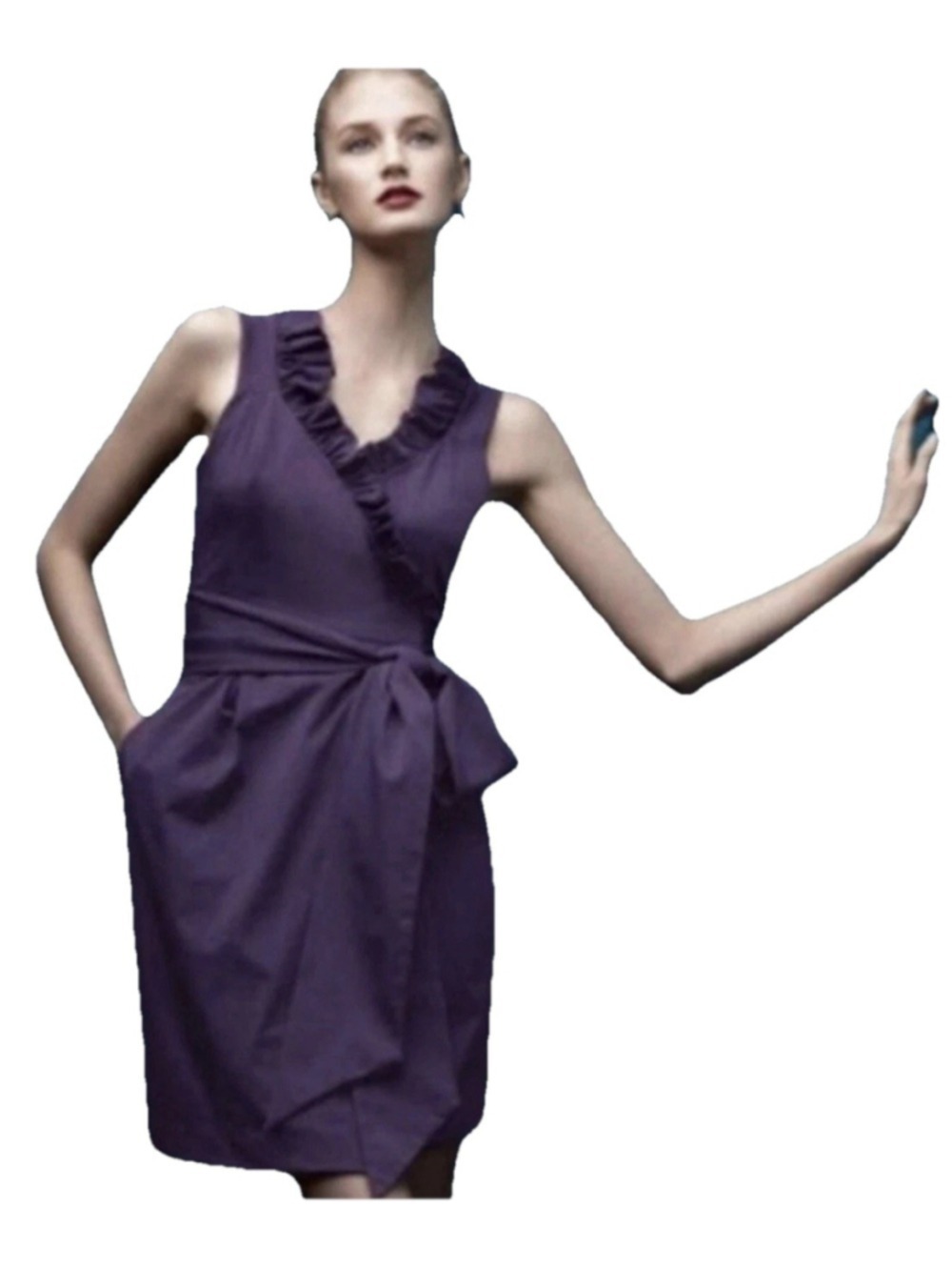 DVF Diane Von Furstenberg Hampton Wrap Dress Sz 4 Purple Ruffled Luxury Stretch